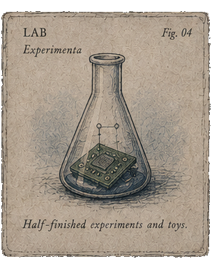 Lab — half-finished experiments and toys